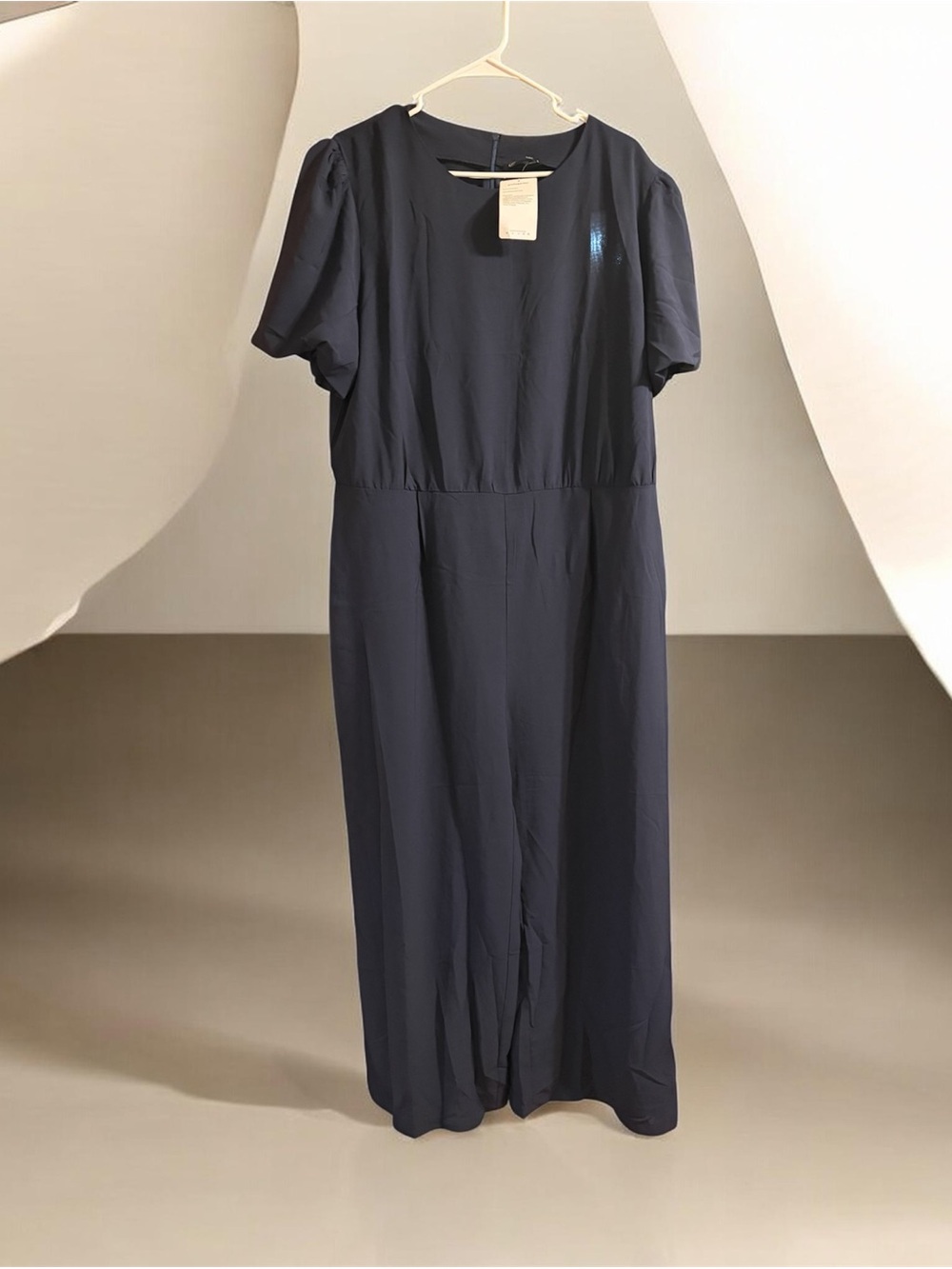 Women's Navy Short-Sleeve Wide Leg Jumpsuit